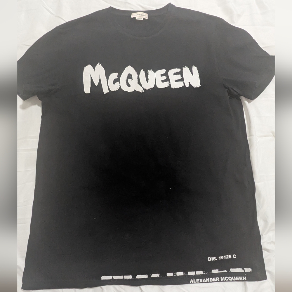 Alexander McQueen Men's Graffiti Logo Black with White T-shirt Large
